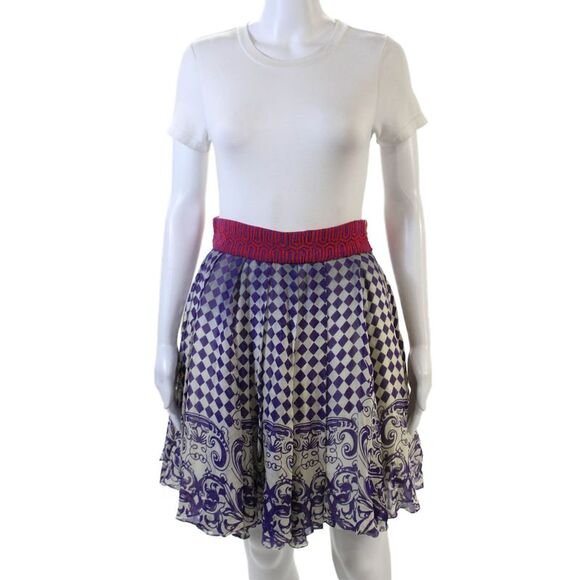 Hemant and Nandita Womens Geometric Print A Line Skirt Purple White Size Small